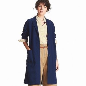 Uniqlo blue linen duster coat